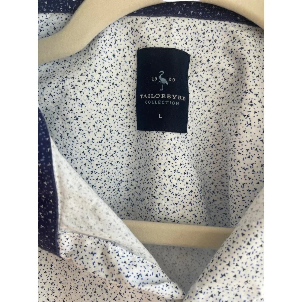 Tailorbyrd Men's Button- Down Long Sleeve White Blue Speckles Dress Shirt Size L - Picture 3 of 7